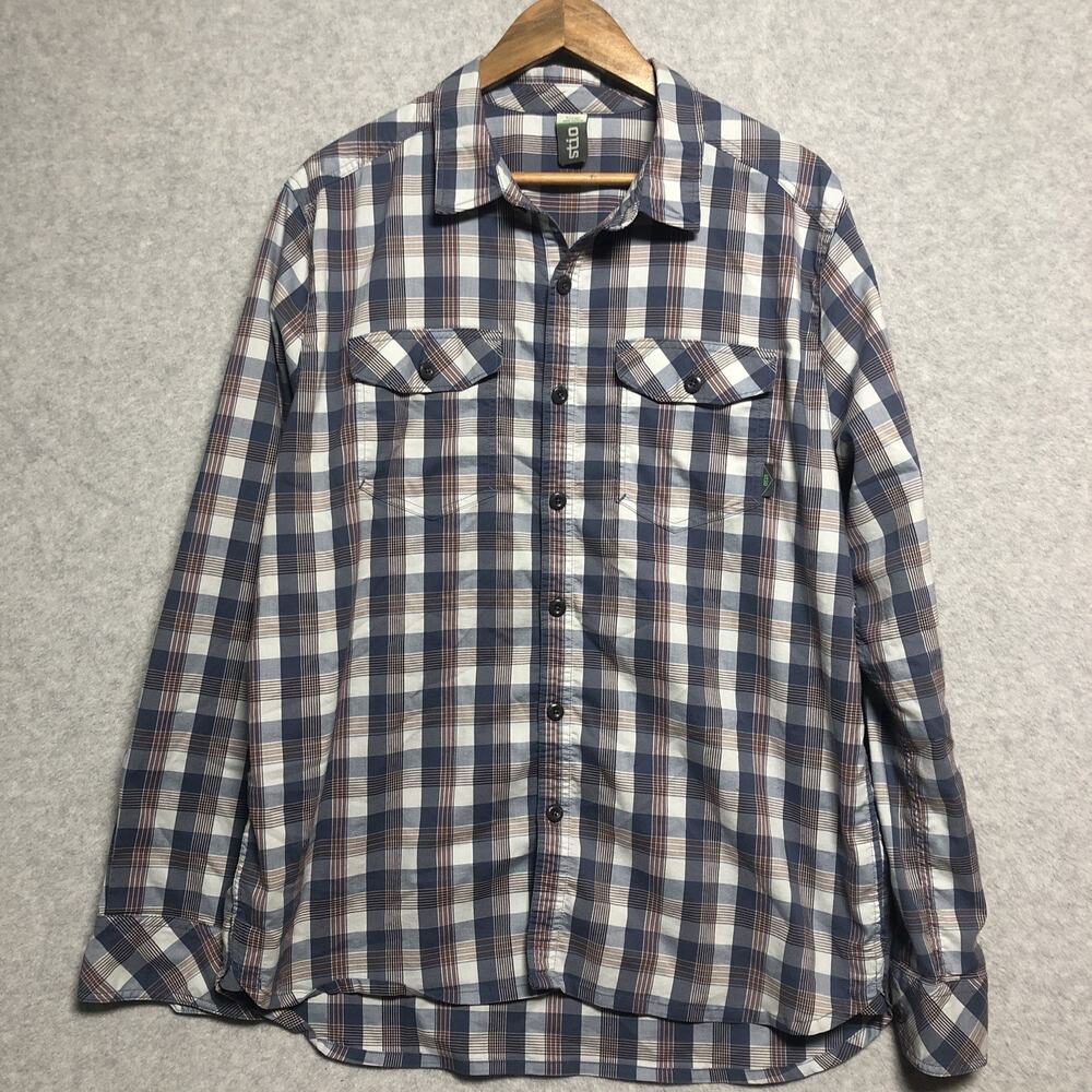 Stio Mens Green Plaid Long Sleeve Shirt Button Up Size L Western HIking